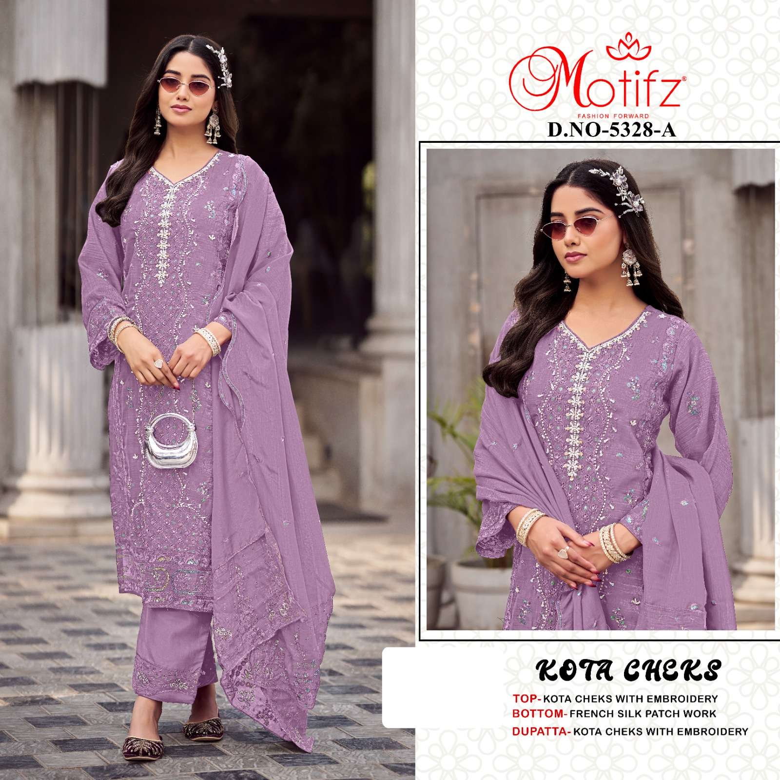 MOTIFZ 5328 KOTA CHEKS KHATLI WORK SALWAR SUIT HEAVY TYPE CELEBRATION RESELLER